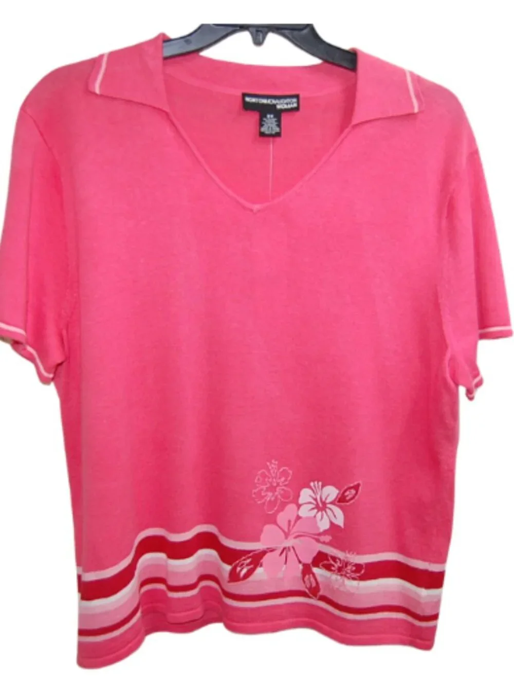 Norton McNaughton Women’s 2X Pink Tropical Floral Ramie Cotton Knit Cottagecore - Picture 3 of 12